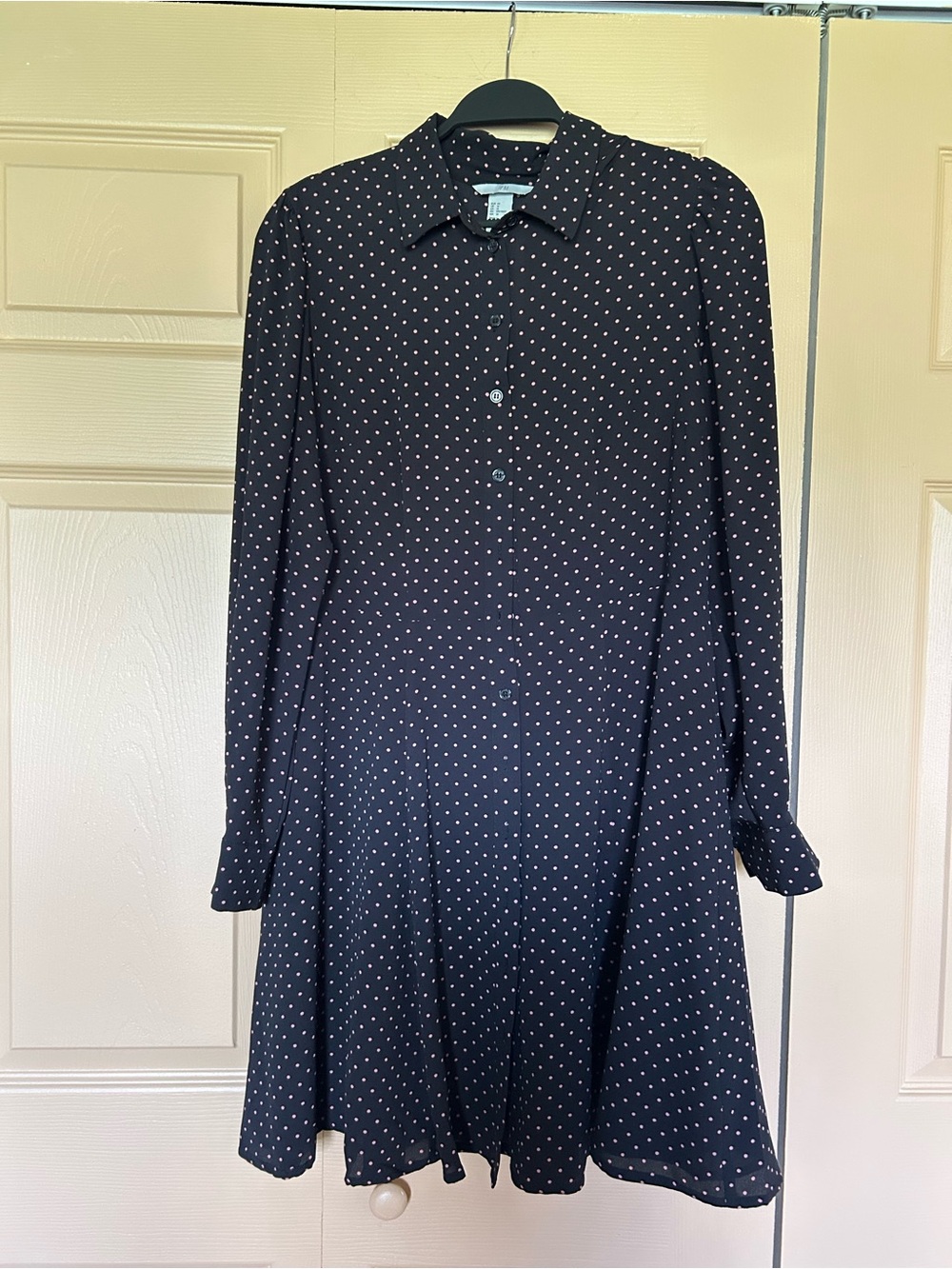 H&M Black Long-Sleeve Polka Dot Shirt Dress